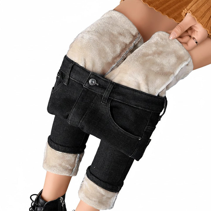 Damskie Spodnie Jeansy Zimowe Thermo Denim