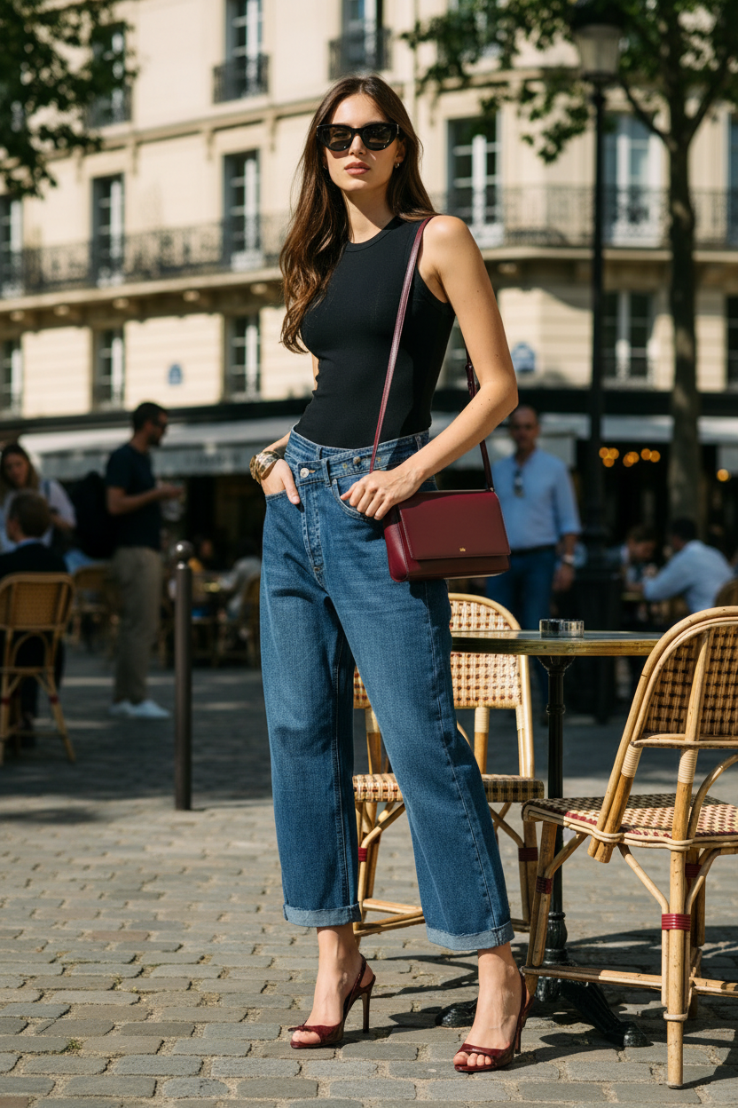 Damski Spodnie Luźne Dżinsy z Asymetrycznym Zapięciem