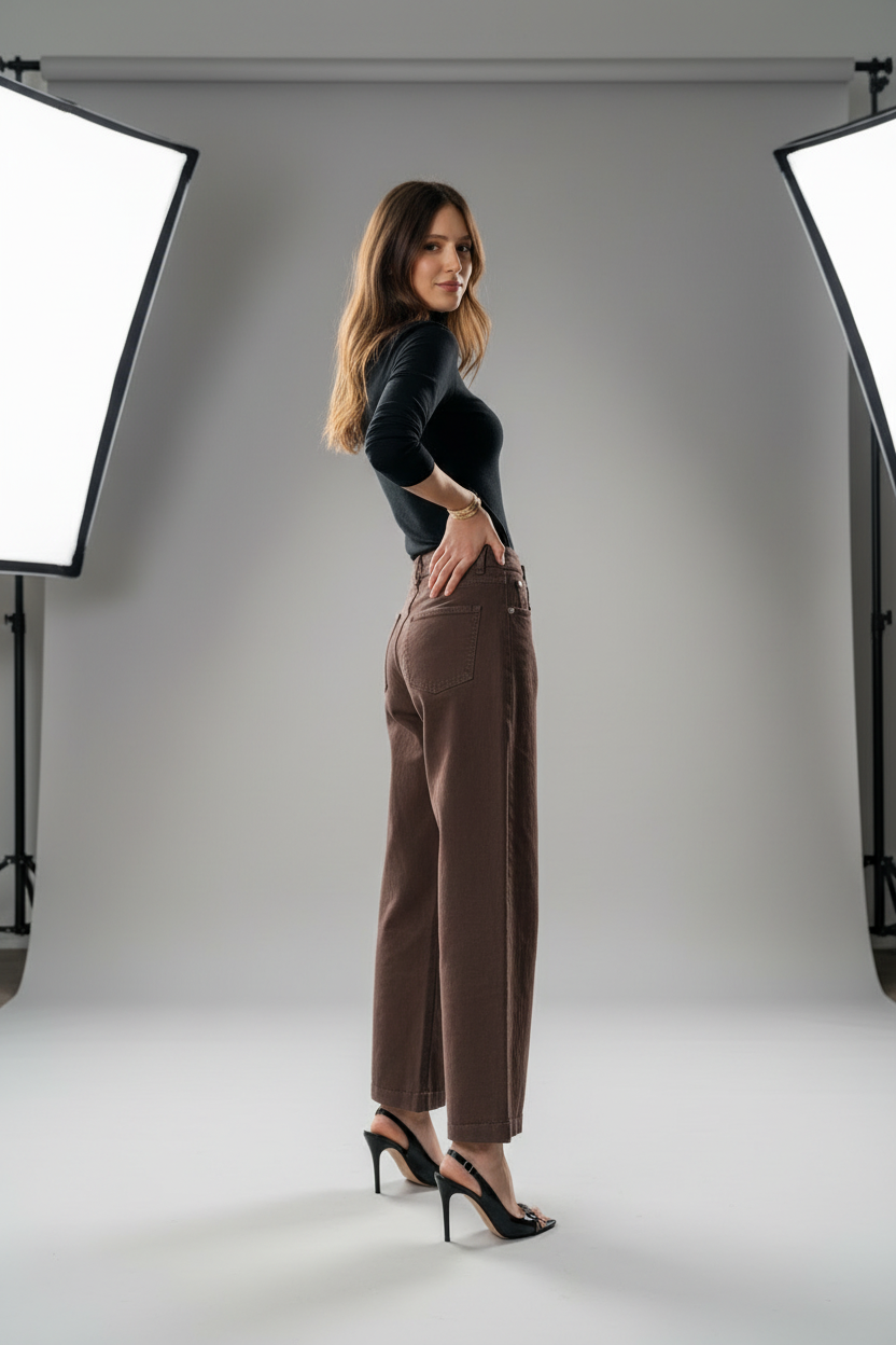 Damski Spodnie Luźne Dżinsy z Asymetrycznym Zapięciem