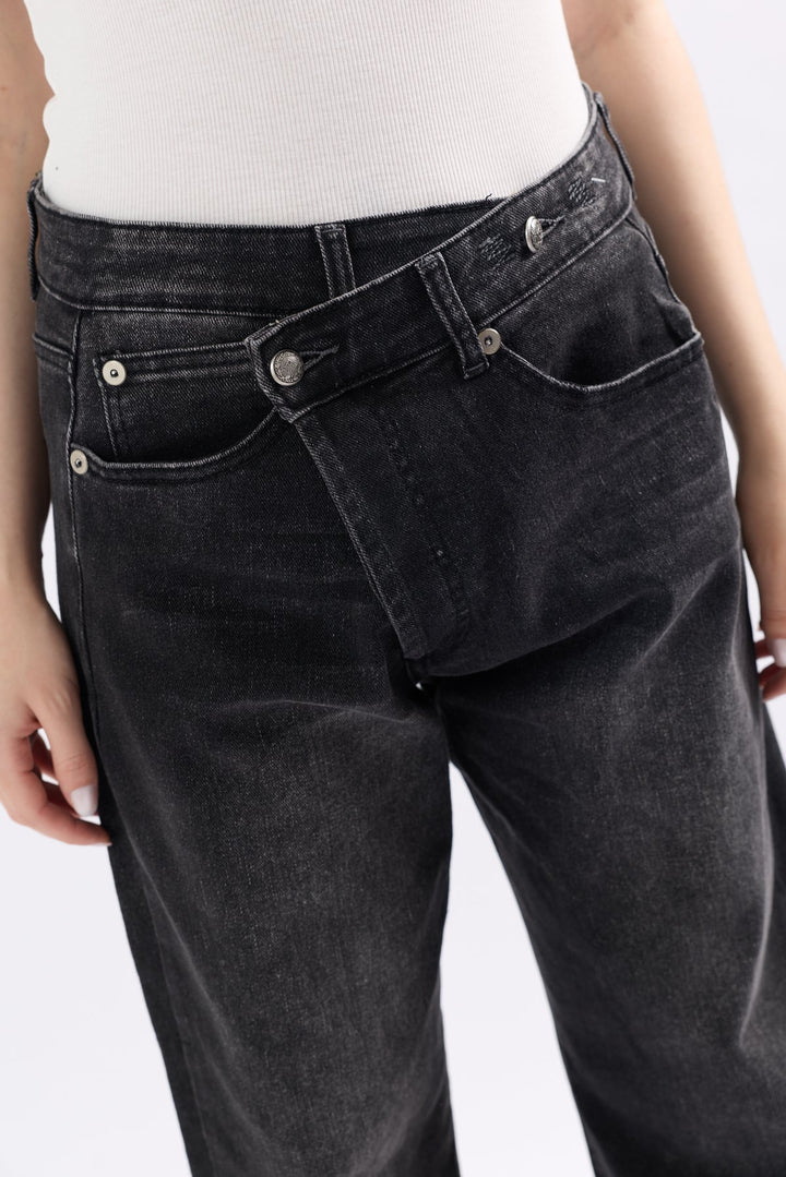 Damski Spodnie Luźne Dżinsy z Asymetrycznym Zapięciem