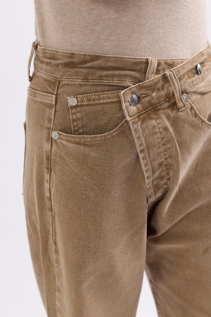 Damski Spodnie Luźne Dżinsy z Asymetrycznym Zapięciem