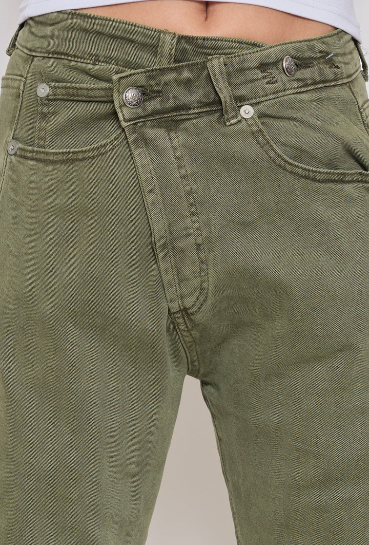 Damski Spodnie Luźne Dżinsy z Asymetrycznym Zapięciem