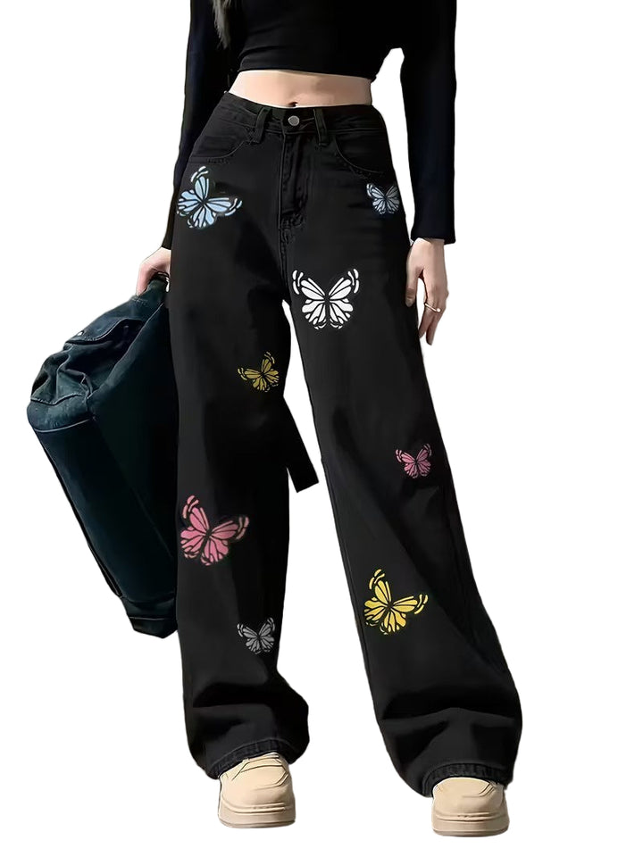 Damskie Spodnie o Szerokich Nogawkach w Motyle