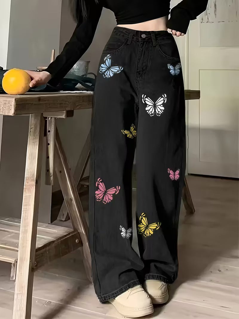 Damskie Spodnie o Szerokich Nogawkach w Motyle