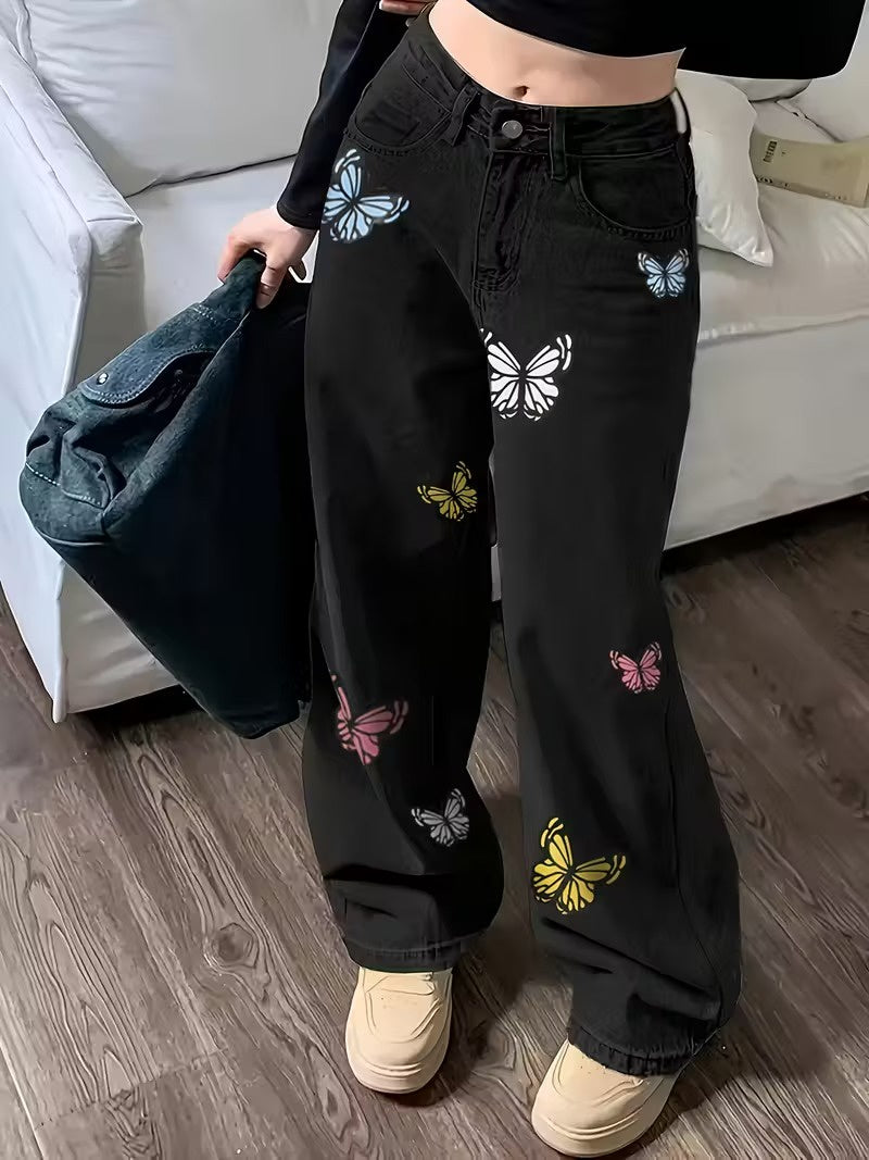 Damskie Spodnie o Szerokich Nogawkach w Motyle