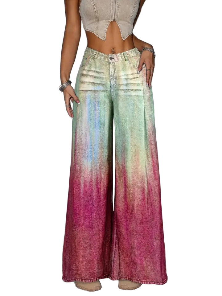 Damskie Spodnie o Szerokich Nogawkach z Kieszeniami