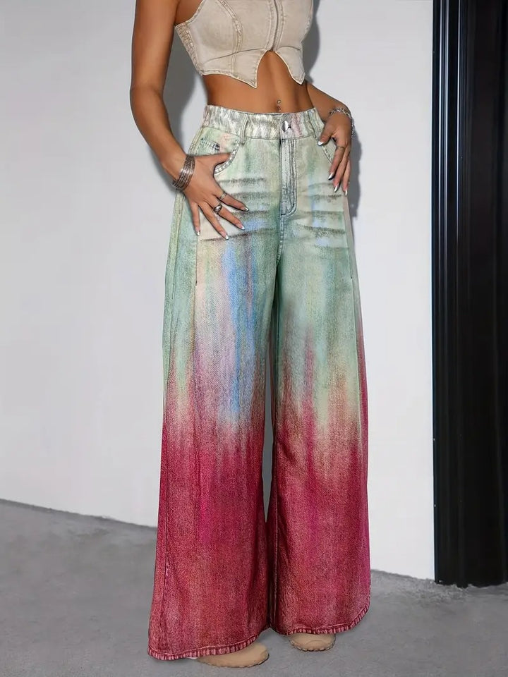 Damskie Spodnie o Szerokich Nogawkach z Kieszeniami