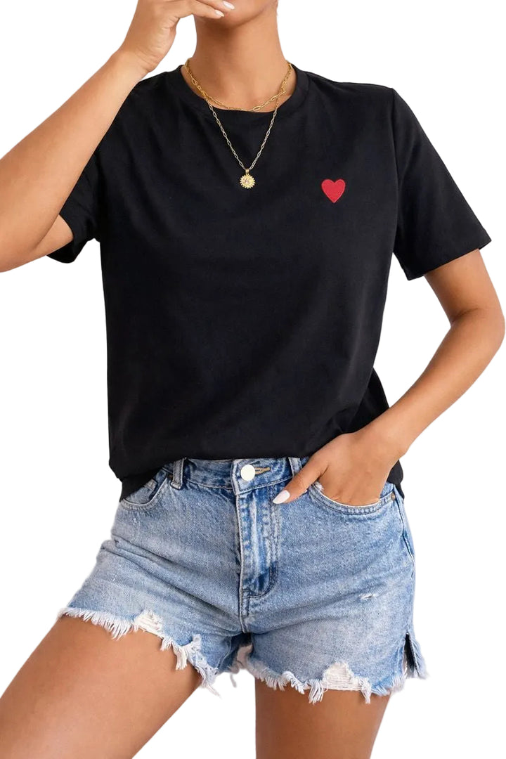 Koszulka Damski z Haftem w Kształcie Serca