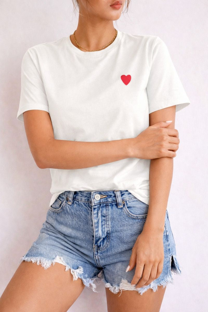 Koszulka Damski z Haftem w Kształcie Serca