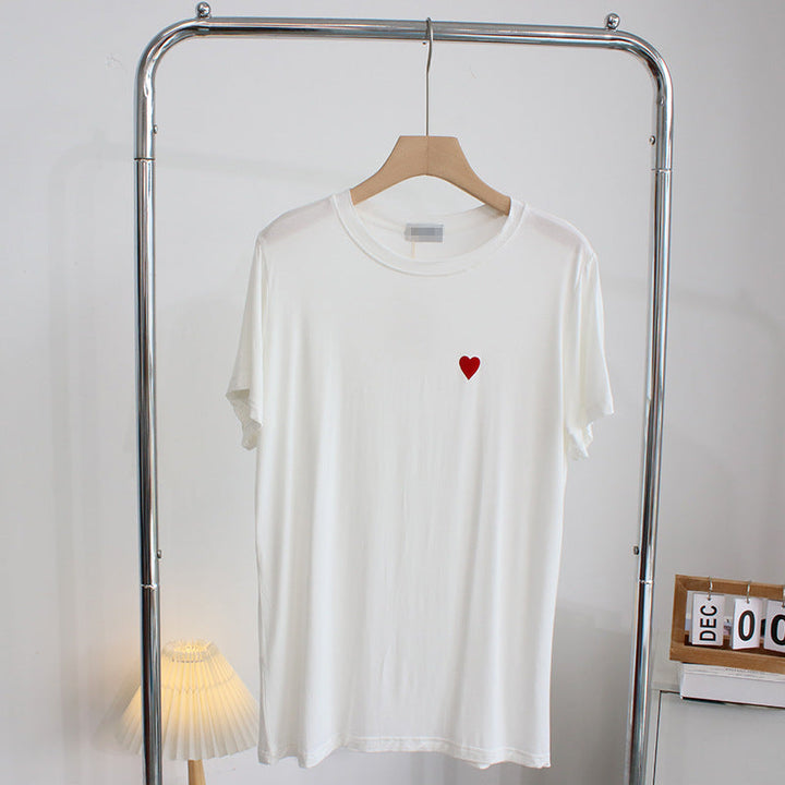 Koszulka Damski z Haftem w Kształcie Serca