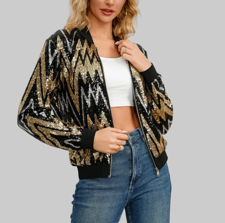 Kurtka Damska Z Wzorem W Zygzak Z Cekinami