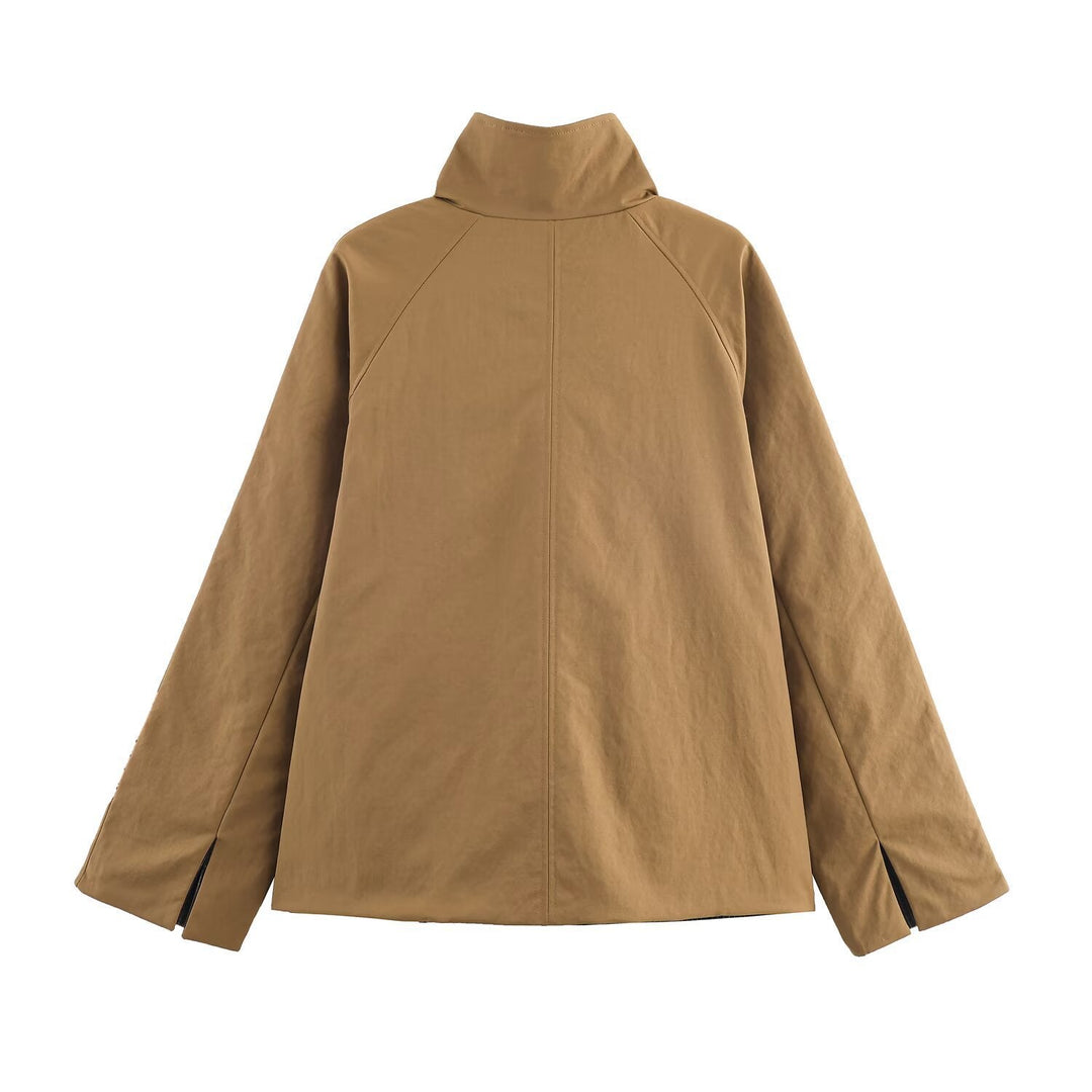 Kurtka Damska z Guzikami i Nowoczesnym Kołnierzem