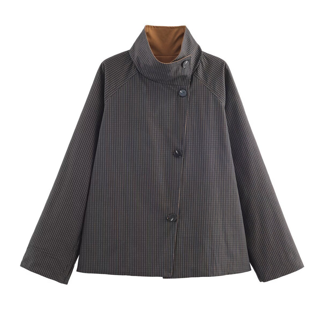 Kurtka Damska z Guzikami i Nowoczesnym Kołnierzem