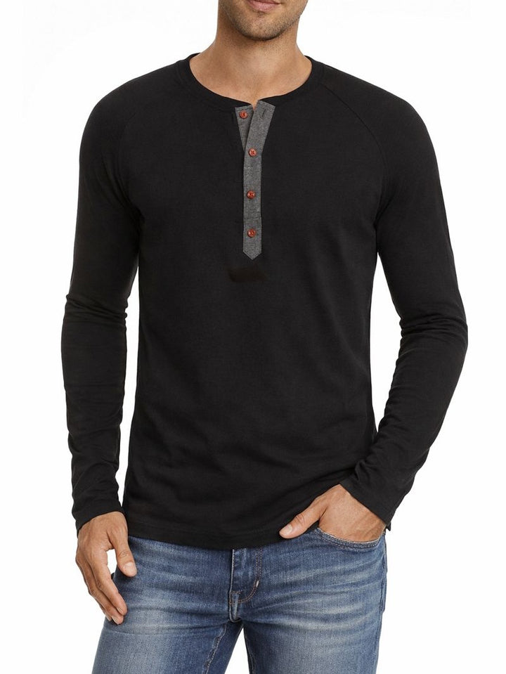 Męska Koszula Henley z Długim Rękawem