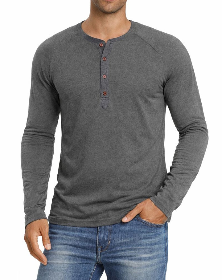 Męska Koszula Henley z Długim Rękawem