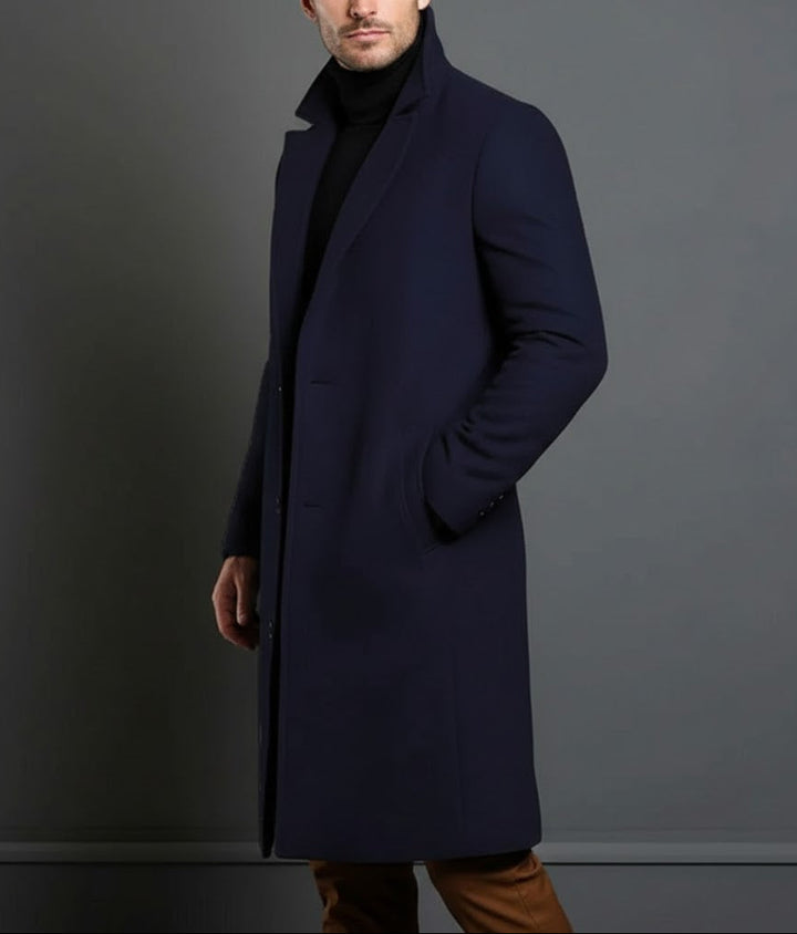 Męski Długi Płaszcz z Klasycznym Kołnierzem