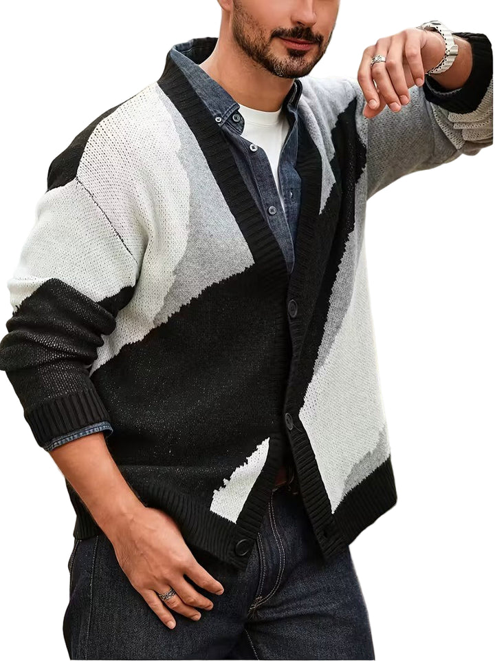 Męski Kardigan na Guziki z Dekoltem w Serek