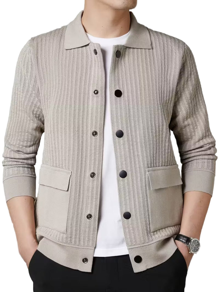 Męski Kardigan na Guziki z Prążkowanym Splotem