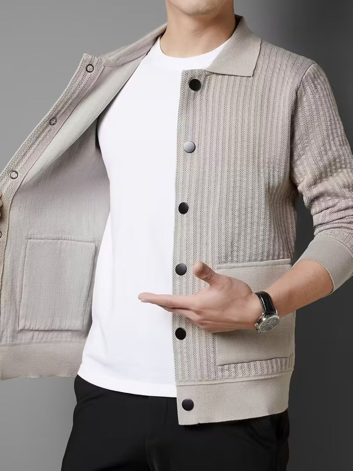 Męski Kardigan na Guziki z Prążkowanym Splotem