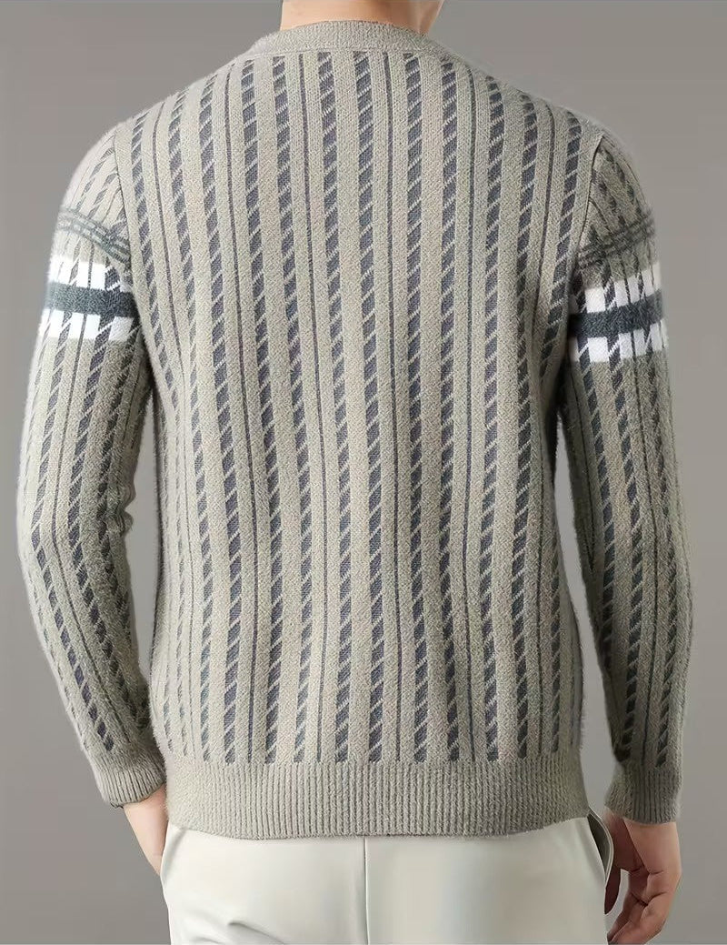 Męski Sweter z Okrągłym Dekoltem i Wzorem w Paski