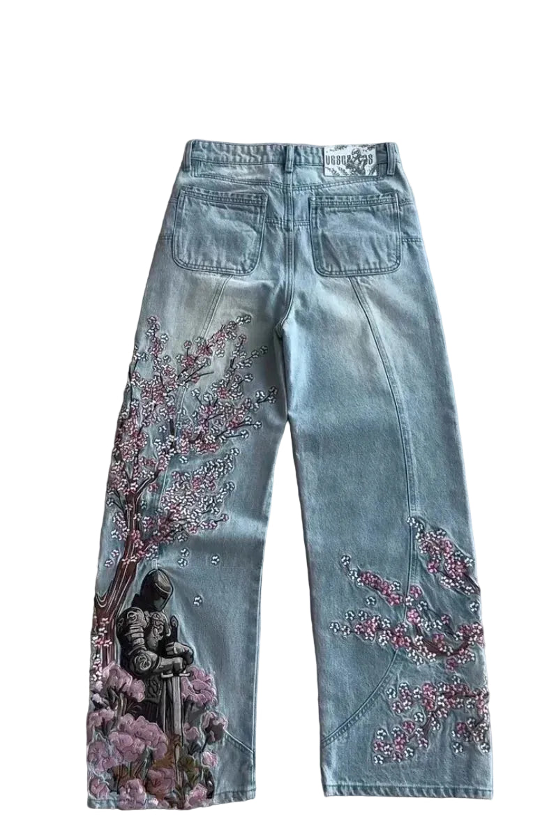 Męskie Dżinsy Vintage Cherry Blossom Black Knight