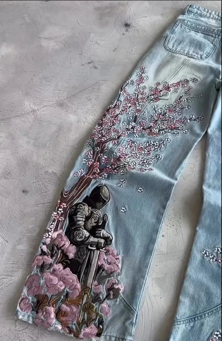 Męskie Dżinsy Vintage Cherry Blossom Black Knight