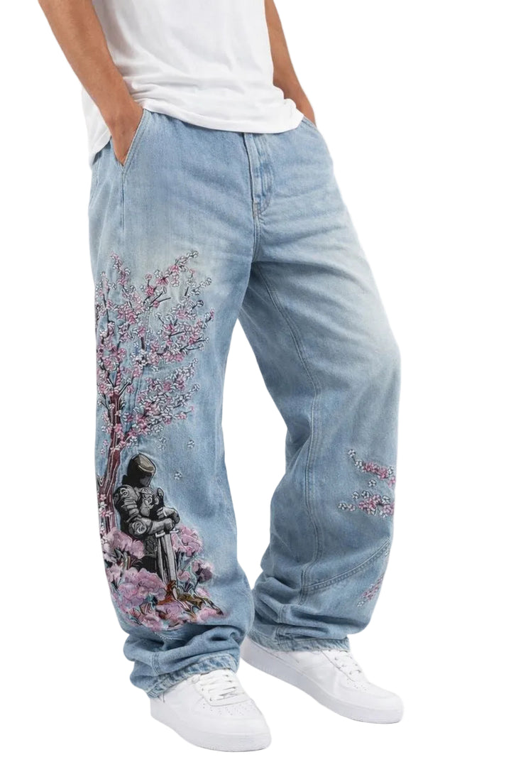 Męskie Dżinsy Vintage Cherry Blossom Black Knight