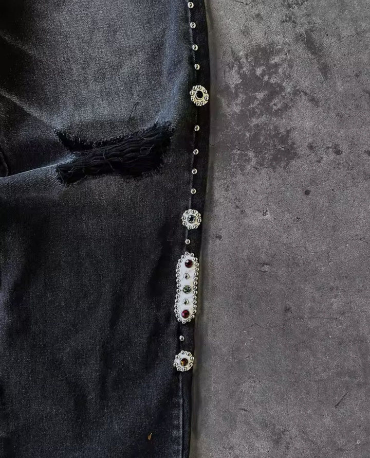 Męskie Spodnie Jeansowe Statement  – Black Embellished Edition