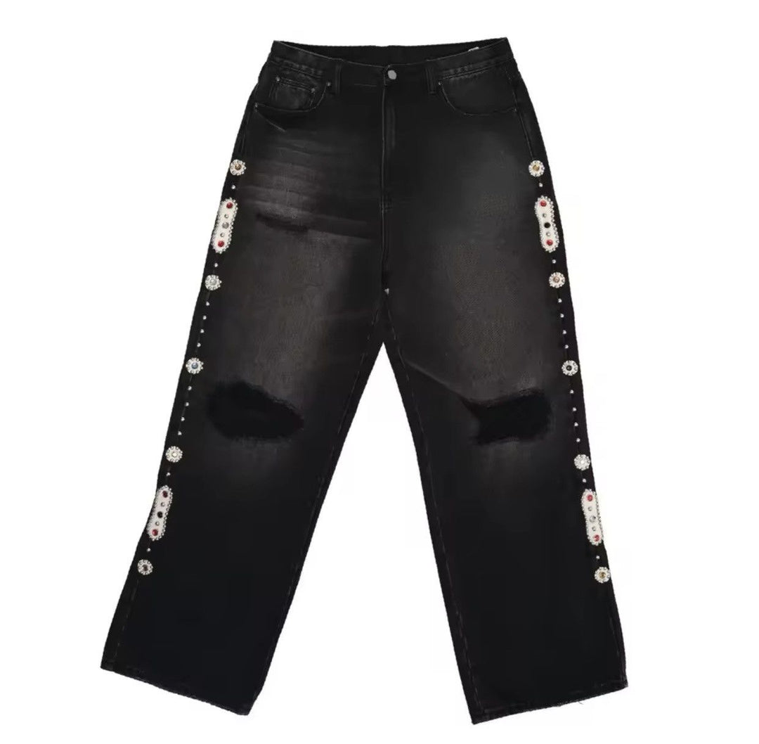 Męskie Spodnie Jeansowe Statement  – Black Embellished Edition