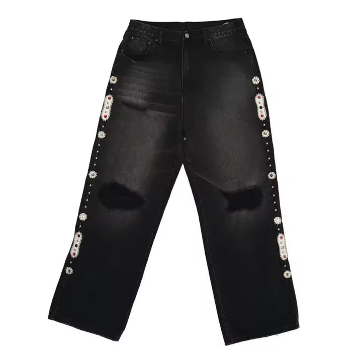 Męskie Spodnie Jeansowe Statement  – Black Embellished Edition