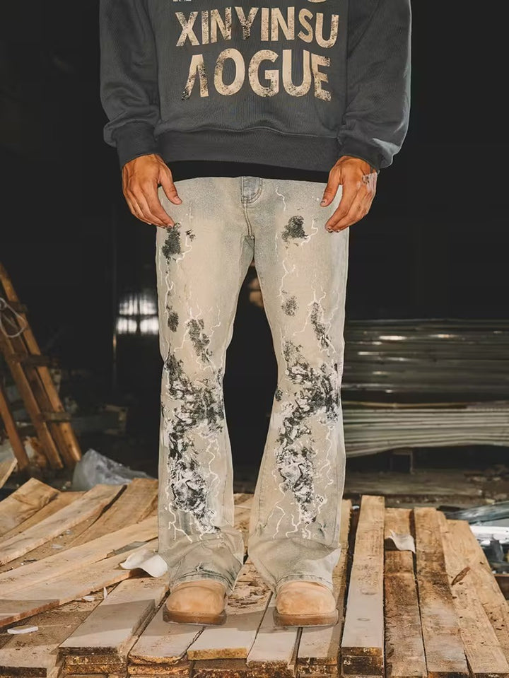 Męskie Spodnie Rozszerzane z Abstrakcyjnym Wzorem Graficznym