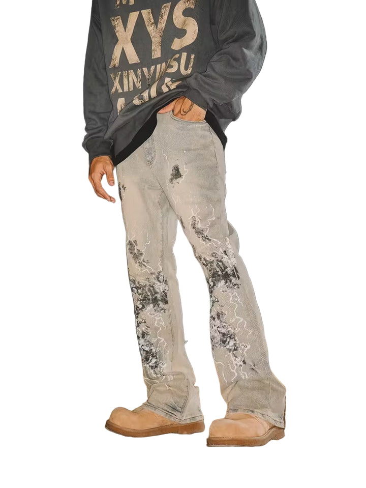 Męskie Spodnie Rozszerzane z Abstrakcyjnym Wzorem Graficznym