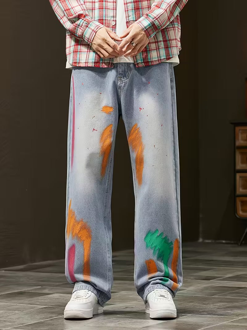 Męskie Spodnie z Paskami Farby