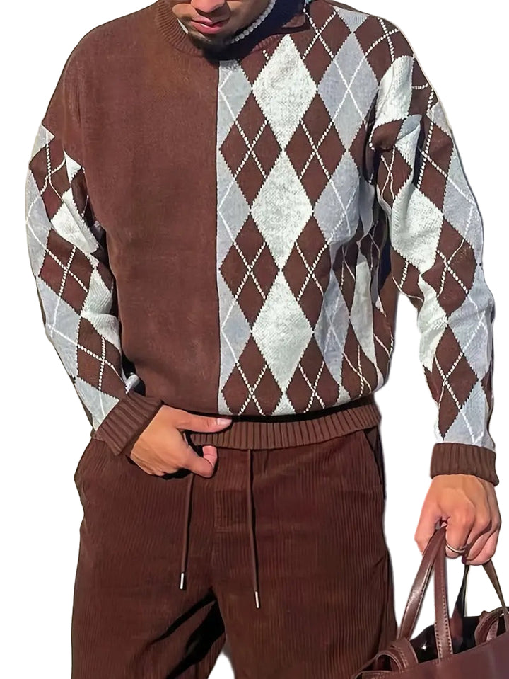 Sweter Męski z Wzorem Diamentowym