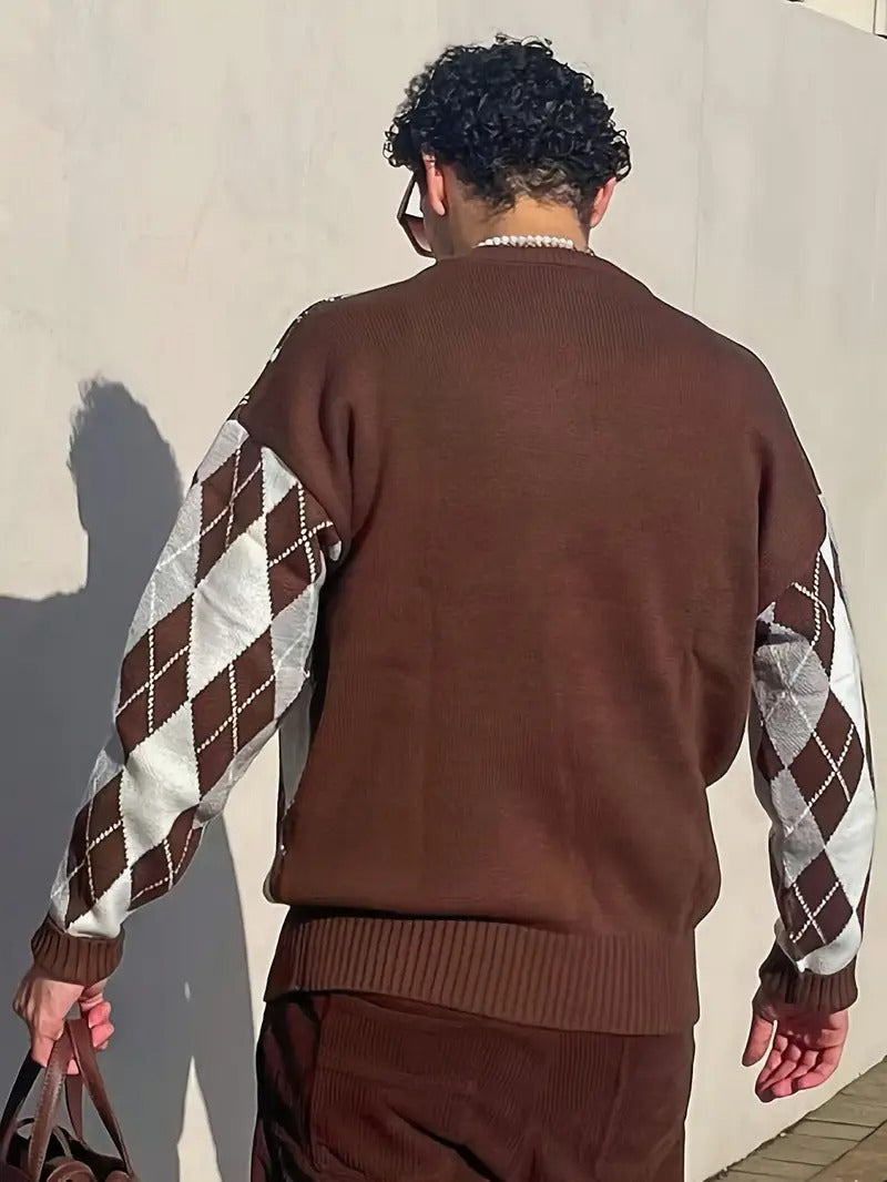 Sweter Męski z Wzorem Diamentowym