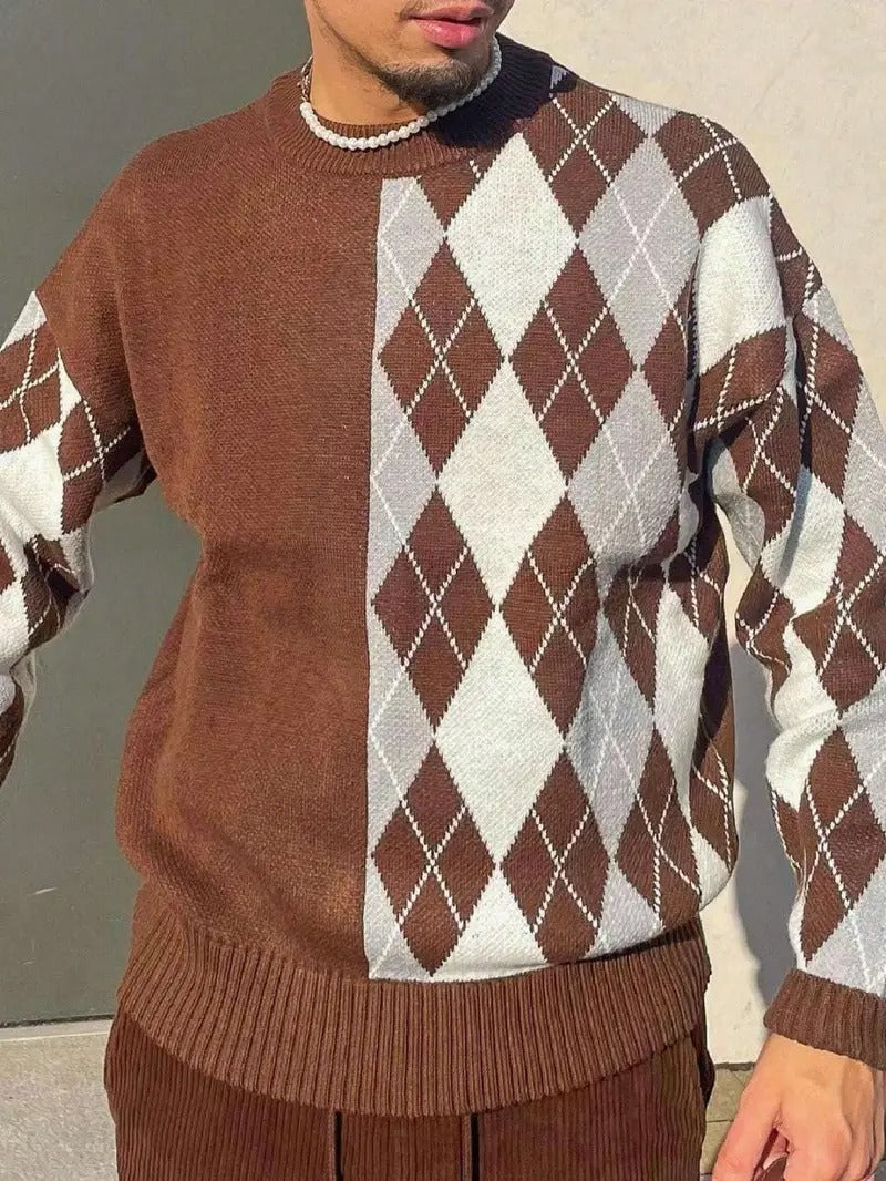 Sweter Męski z Wzorem Diamentowym